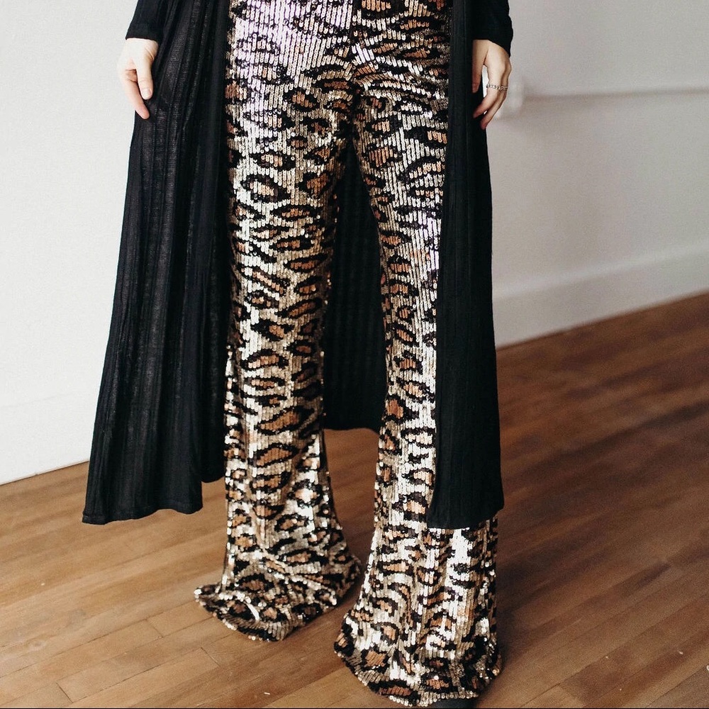 show me your mumu - gretta pants - party cheetah sequins